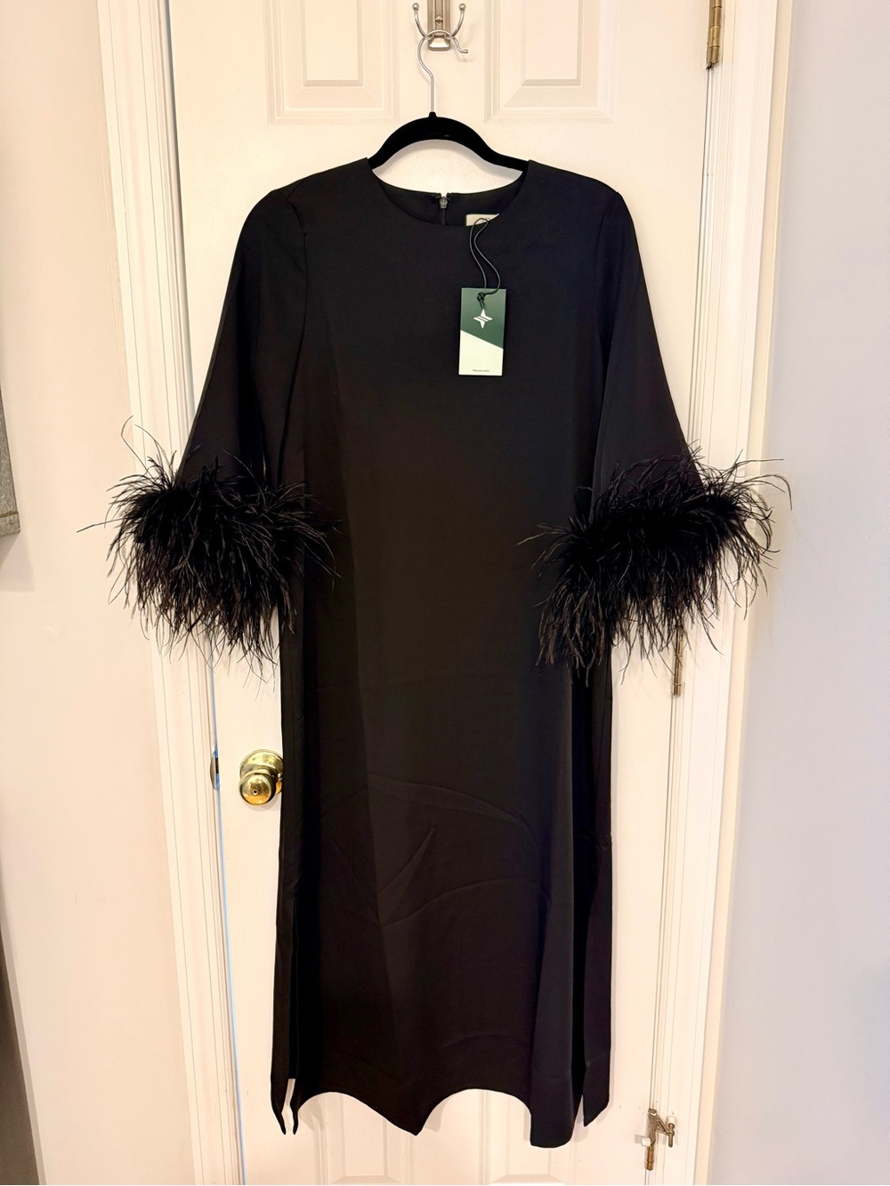 NWT Tuckernuck Jamie Black Long-Sleeve Midi Dress with Feather Cuffs